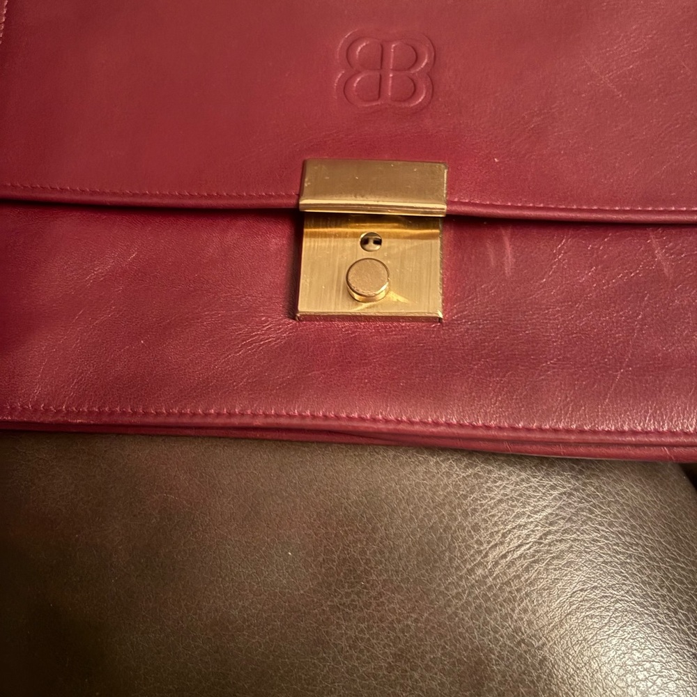 Balenciaga Maroon Leather Clutch with Gold Hardware